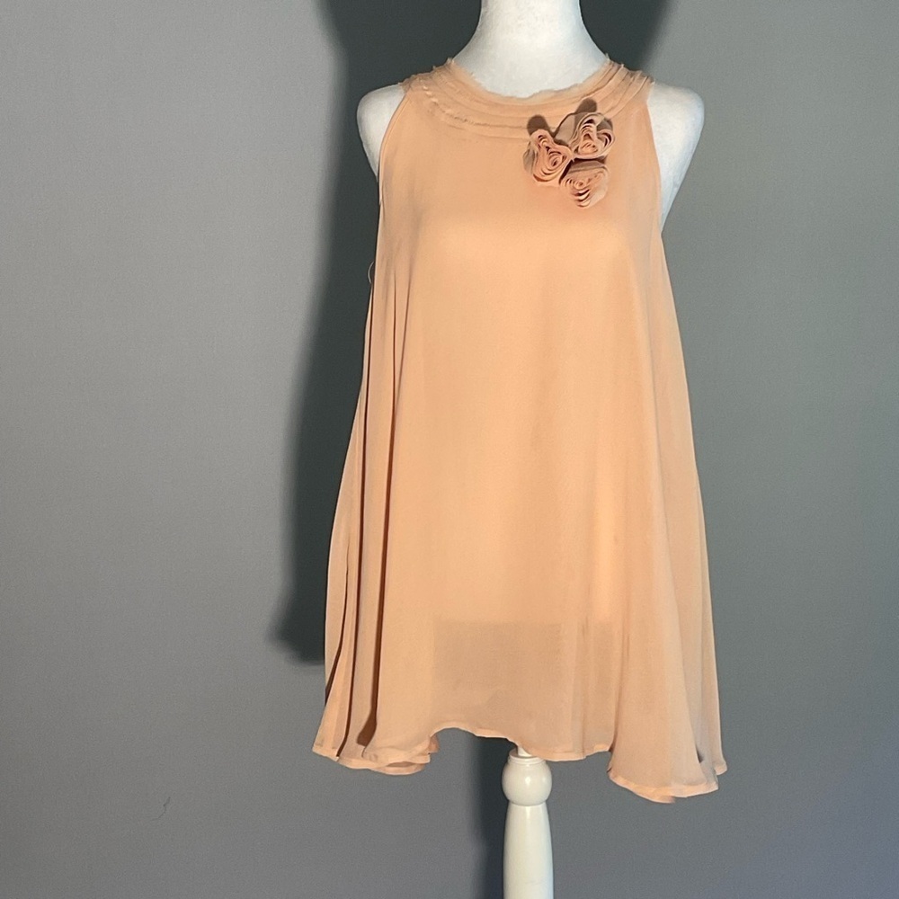 Twelve by Twelve Los Angeles Blush Chiffon Floral Appliqué Blouse Size S - Picture 11 of 16